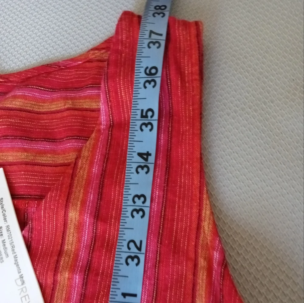 New Anthropologie Drew Red Striped Linen Blend Sleeveless Faux Wrap Dress Medium - Picture 7 of 10